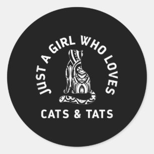 Girl Who Loves Cats &amp; Tats Cute Funny Tattoo C Classic Round Sticker