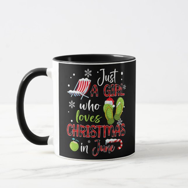 Girl Who Loves Christmas in June Santa Hat Funny Mug (Left)