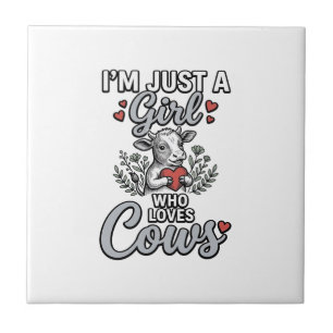 Girl Who Loves Cows Vintage Cute Cow Shirt Design_ Ceramic Tile