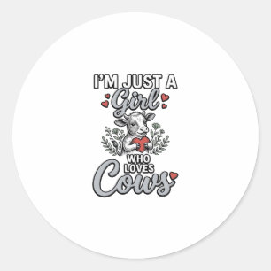 Girl Who Loves Cows Vintage Cute Cow Shirt Design_ Classic Round Sticker
