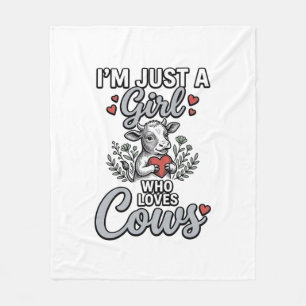Girl Who Loves Cows Vintage Cute Cow Shirt Design_ Fleece Blanket