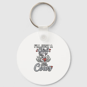 Girl Who Loves Cows Vintage Cute Cow Shirt Design_ Key Ring