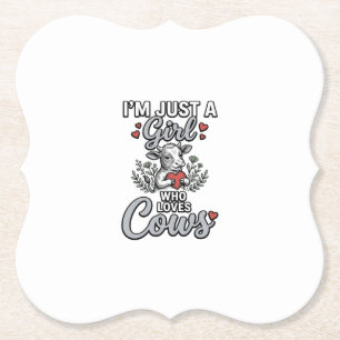Girl Who Loves Cows Vintage Cute Cow Shirt Design_ Paper Coaster