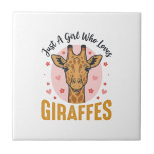 Girl Who Loves Giraffes Vintage Engraving Design_1 Ceramic Tile