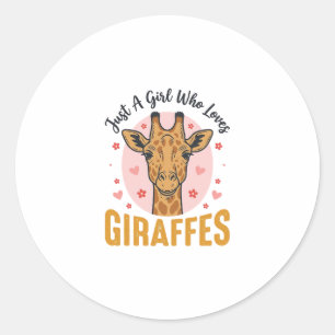 Girl Who Loves Giraffes Vintage Engraving Design_1 Classic Round Sticker