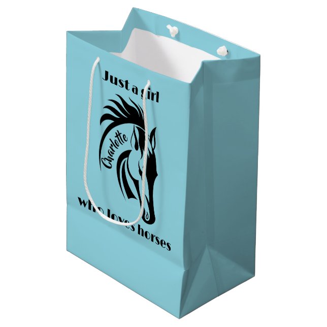 Girl Who Loves Horses Design Gift Bag (Front Angled)