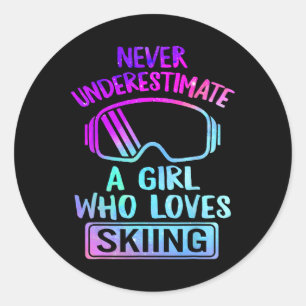Girl Who Loves Skiing Lady Woman Ski Snowboarding Classic Round Sticker