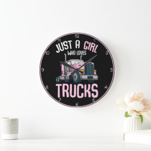 Girl Who Loves Trucks  Large Clock