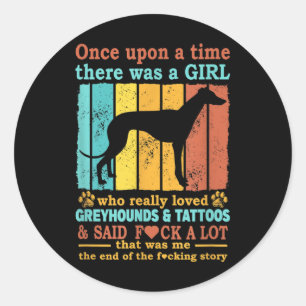 Girl Who Really Loved Greyhound &amp; Tattoos Grey Classic Round Sticker