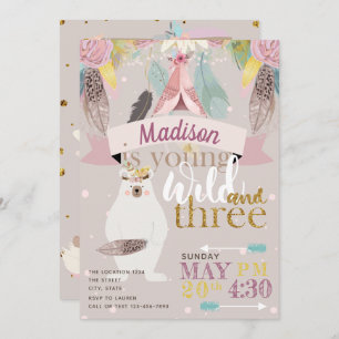Girl Wild Boho Third Birthday Invitation
