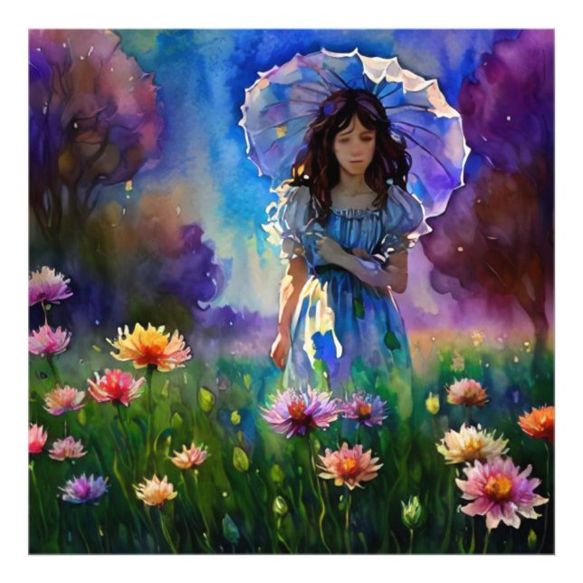 *~  Girl Wild Flower Field AP56 parasols Photo Print (Front)