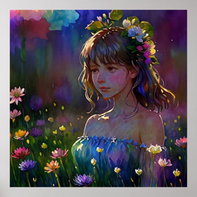 *~  Girl Wild Flowers AP56 Fantasy Art Painting Poster (Front)