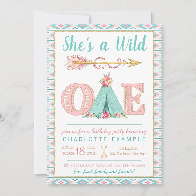 Girl Wild One Birthday Party Invitation (Front)