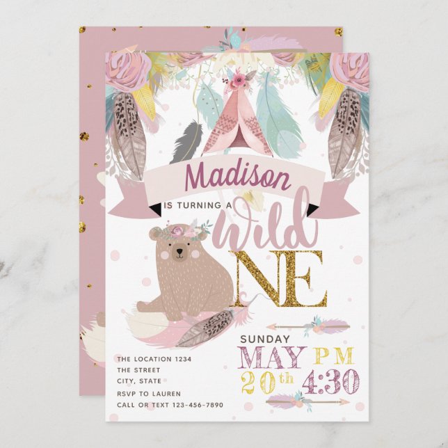 Girl Wild One Boho First Birthday Invitation (Front/Back)