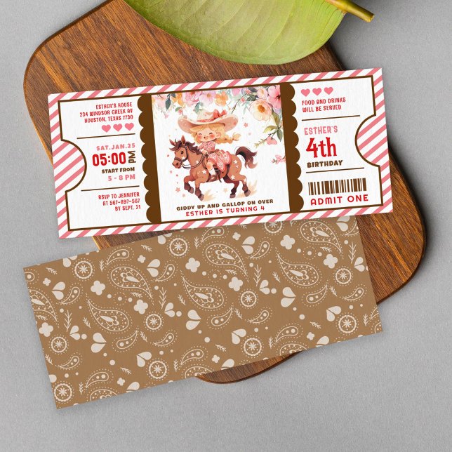 girl wild west cowgirl birthday ticket invitation (Creator Uploaded)