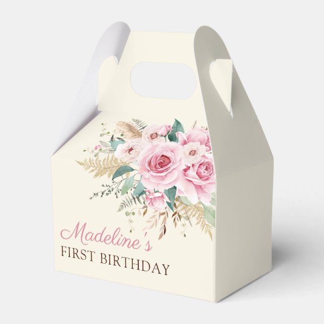Girl Wildflower 1st Birthday Party Favour Box (Front Side)
