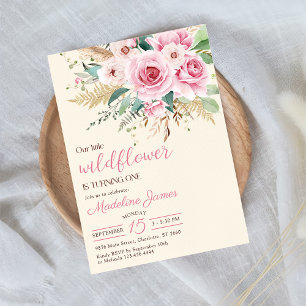 Girl Wildflower 1st Birthday Party Invitation