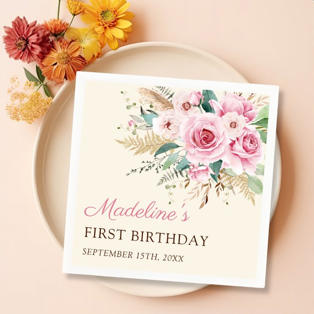 Girl Wildflower 1st Birthday Party Napkin (Creator Uploaded)
