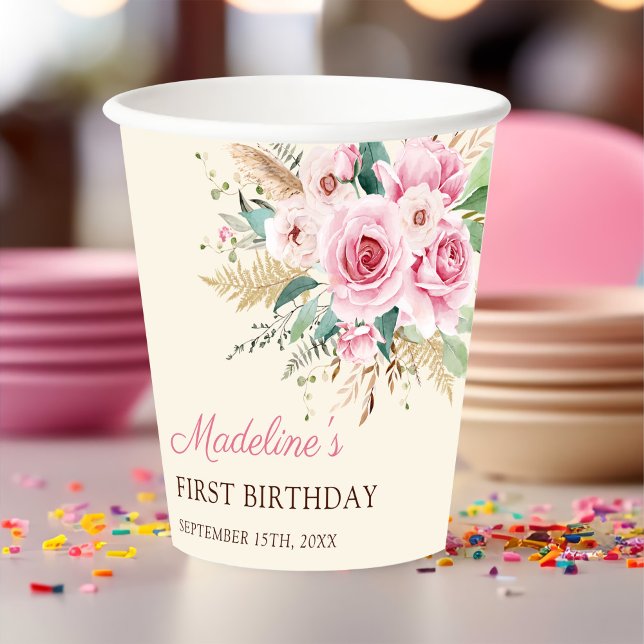 Girl Wildflower 1st Birthday Party Paper Cups (Creator Uploaded)