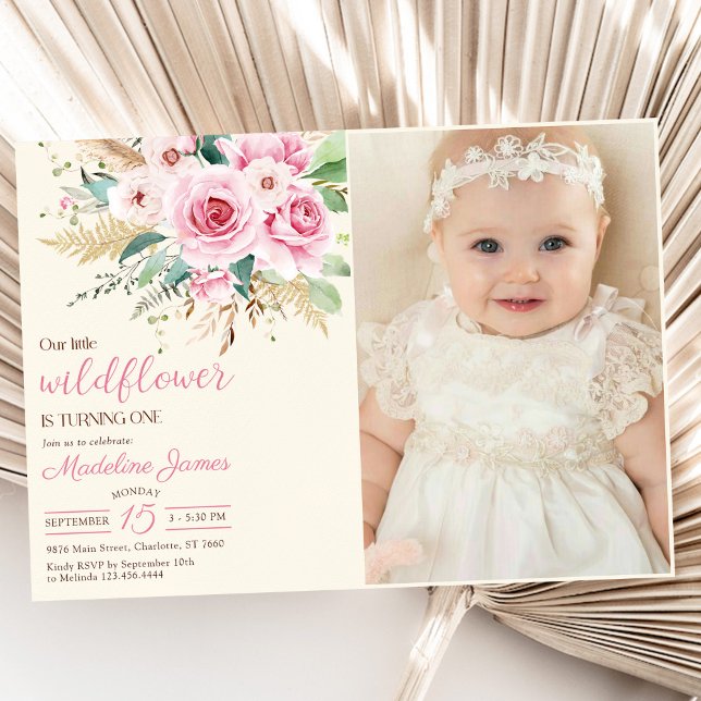 Girl Wildflower 1st Birthday Party Photo Invitation (Creator Uploaded)