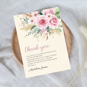 Girl Wildflower 1st Birthday Party Thank You Card