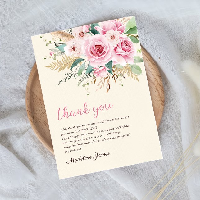 Girl Wildflower 1st Birthday Party Thank You Card (Creator Uploaded)