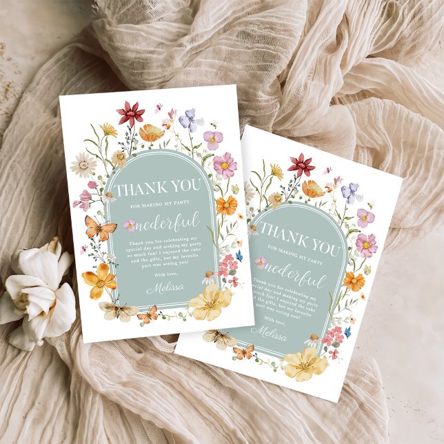 Girl Wildflower 1st Birthday Party Thank You Card (Creator Uploaded)