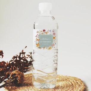 Girl Wildflower 1st Birthday Party Water Bottle Label