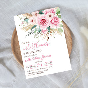 Girl Wildflower 2nd Birthday Party Invitation