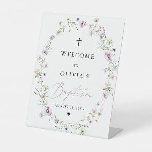 Girl Wildflower Baptism Welcome Pedestal Sign