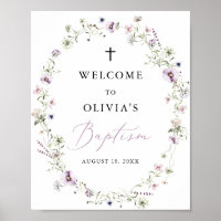 Girl Wildflower Baptism Welcome Sign Poster