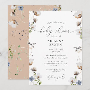 Girl Wildflower Calligraphy Baby Shower Invitation