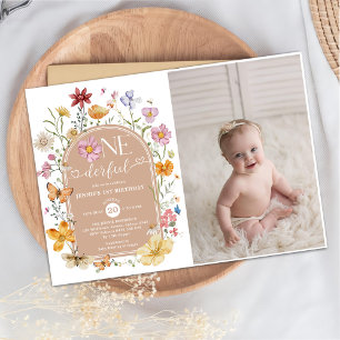 Girl Wildflower Onederful 1st Birthday Party Photo Invitation