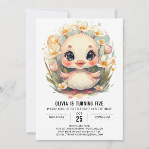Girl Wildflowers Duck Birthday Invitation