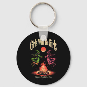 Girl Will Witch Be Girls Feminist Halloween Witch Key Ring