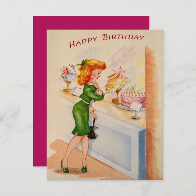 Girl Window Shopping Happy Birthday Card (Front/Back)