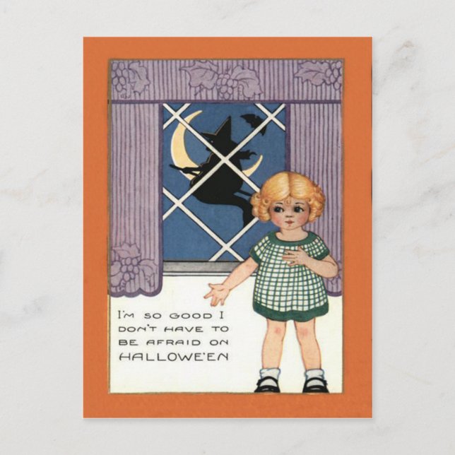 Girl Window Witch Crescent Moon Bat Postcard (Front)