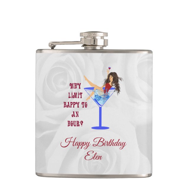 Girl Wine And Glass Hip Flask (Front)