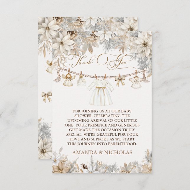 Girl Winter Floral Baby Shower Thank You Card (Front/Back)