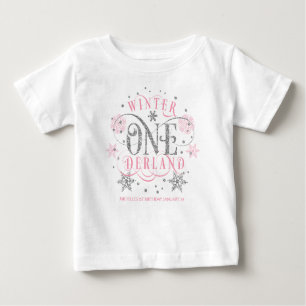Girl, Winter ONEderland, pink silver 1st Birthday Baby T-Shirt