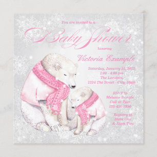 Girl Winter Wonderland Bear Baby Shower Invitation