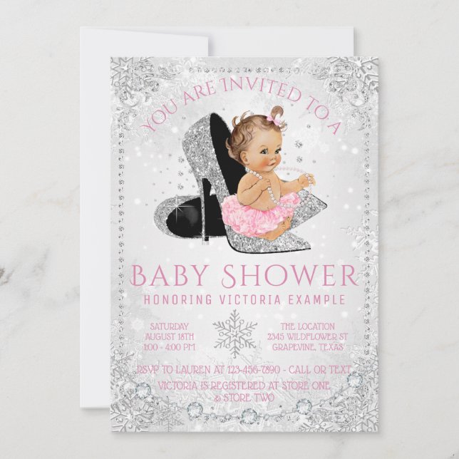 Girl Winter Wonderland Snowflake Baby Shower Invitation (Front)