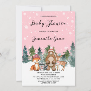 Girl Winter Woodland Baby Shower Invitation