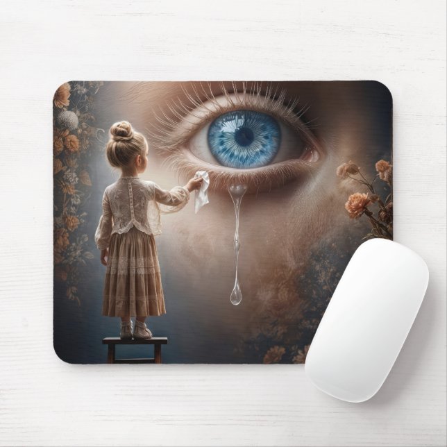 Girl Wiping Tears Away Mouse Pad (With Mouse)