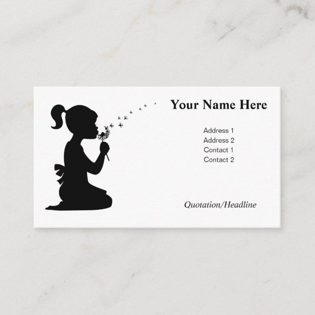 Girl wishing and blowing a dandelion flower advice card (Front)