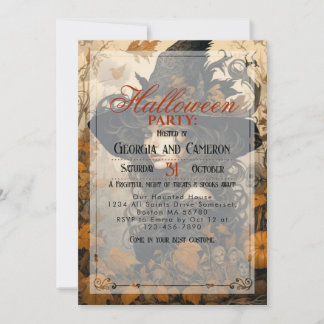 Girl witch Halloween Illustration Invitation