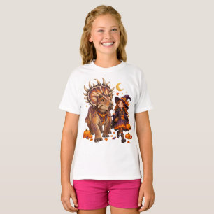 Girl Witch & Kosmoceratops Halloween Trick-or-Trea T-Shirt