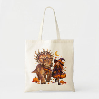 Girl Witch & Kosmoceratops Halloween Trick-or-Trea Tote Bag