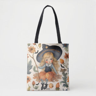 Girl Witch Personalised Halloween Candy Tote Bag