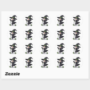 Girl Witch with Cat ridding a Scooter  Classic Round Sticker